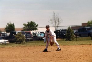 Chris Bombardier as a teenager playing baseball