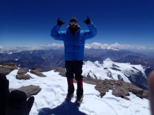 Chris Bombardier at the peak of Aconcagua (February 2013)
