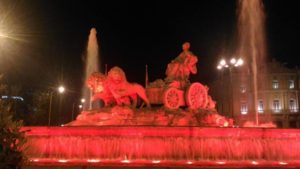 La Cibeles statue in Madrid on World Haemophilia Day 2017