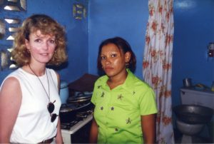 Laurie meeting a mum to three boys with haemophilia in the Dominican Republic (c.1998)