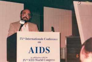 Glenn Pierce speaking at the 1993 International Conference on AIDS in Berlin, Germany.