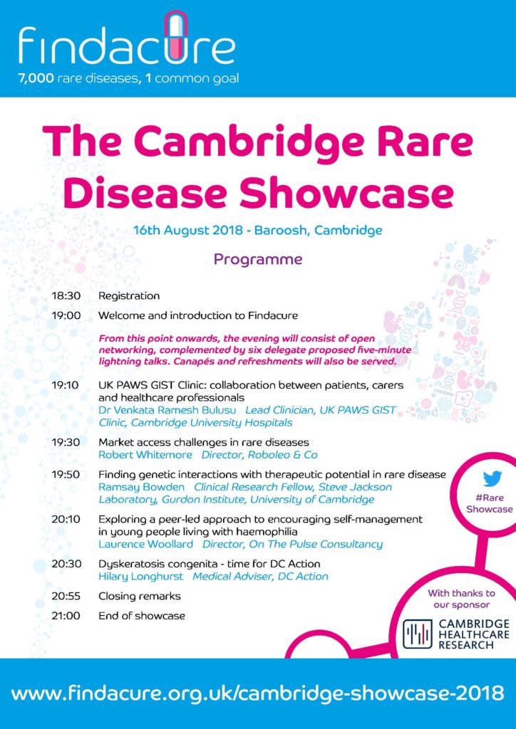 Findacure's Cambridge Rare Disease Showcase 2018 Programme